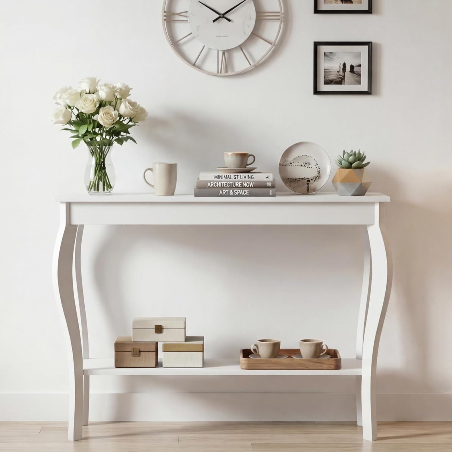 Narrow Console Table, Chic Accent Sofa Table, Entryway Table, 39.3 Inch, Black | Console Table with Curved Legs, Chic Accent Sofa Table with Shelves for Entryway, Living Room, Hallway