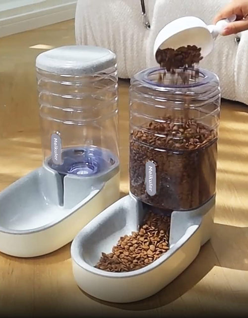 Load image into Gallery viewer, Automatic Dog Cat Feeder and Water Dispenser Set,Waterer and Gravity Food Feeder for Small &amp; Medium Dogs Cats Puppies,Large Capacity 1 Gallon X 2 (Grey)
