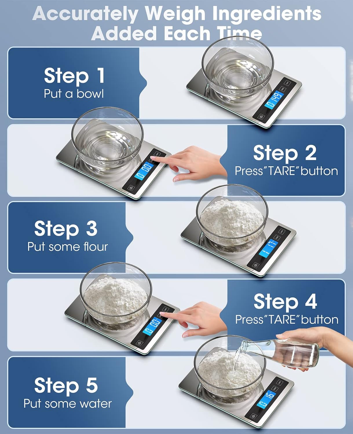 Food Scale, 22Lb Digital Kitchen Scale Weight Grams and Oz for Cooking Baking, 1G/0.1Oz Precise Graduation, Stainless Steel and Tempered Glass (Ash Silver)