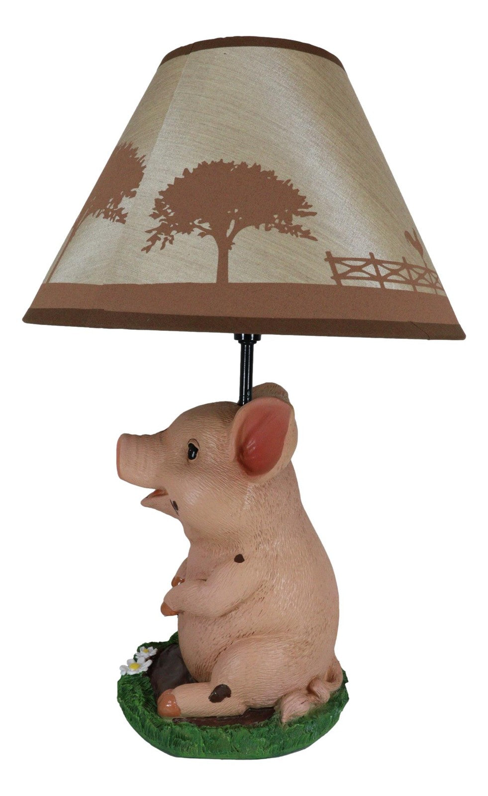 Rustic Farm Country Pink Piglet Desktop Table Lamp with Shade