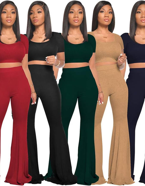 Load image into Gallery viewer, 2 Piece Outfits for Women Workout Sets - Sexy Crop Top + High Waisted Flared Long Pant Sets Track Suits Yoga Sports
