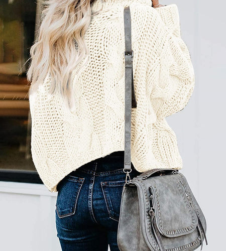 Chic Ballon Sleeve Winter Turtleneck Chunky Sweater Slouchy Oversized Loose Pullover Outerwear Warm Thick