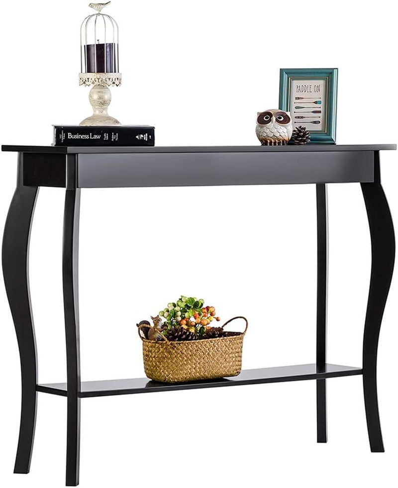 Narrow Console Table, Chic Accent Sofa Table, Entryway Table, 39.3 Inch, Black | Console Table with Curved Legs, Chic Accent Sofa Table with Shelves for Entryway, Living Room, Hallway