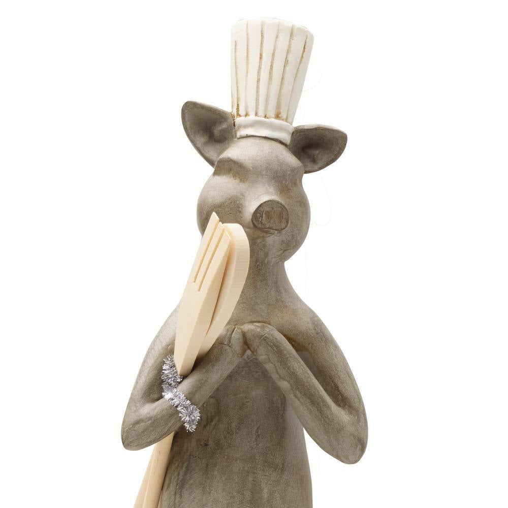 25 In. Resin Chef Pig Tabletop Decor, Multi Colored