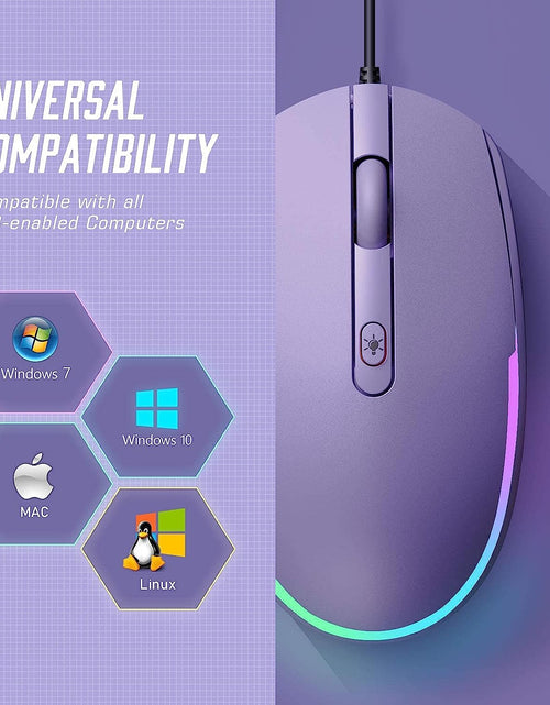 Load image into Gallery viewer, Wired Mouse - USB Computer Mouse Wired with RGB Backlit Optical LED Mouse with Attached USB Cord for Laptops Notebooks Chromebook - Purple
