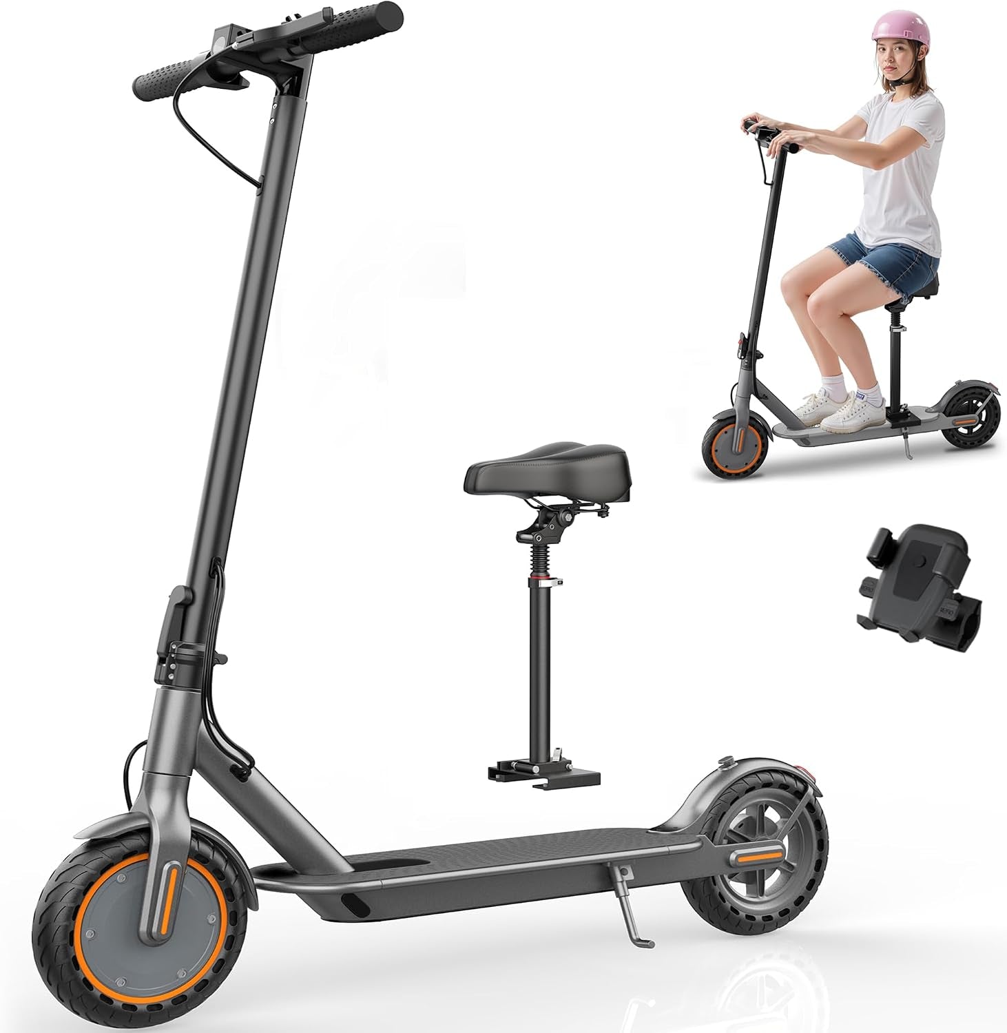 Electric Scooter with Seat, 350W Folding Scooter for Adults & Teens | Seated Folding Electric Scooter with 350W Motor, Battery Option, 8.5" Solid Tires, Dual Brake for Teens, Student and Commuter