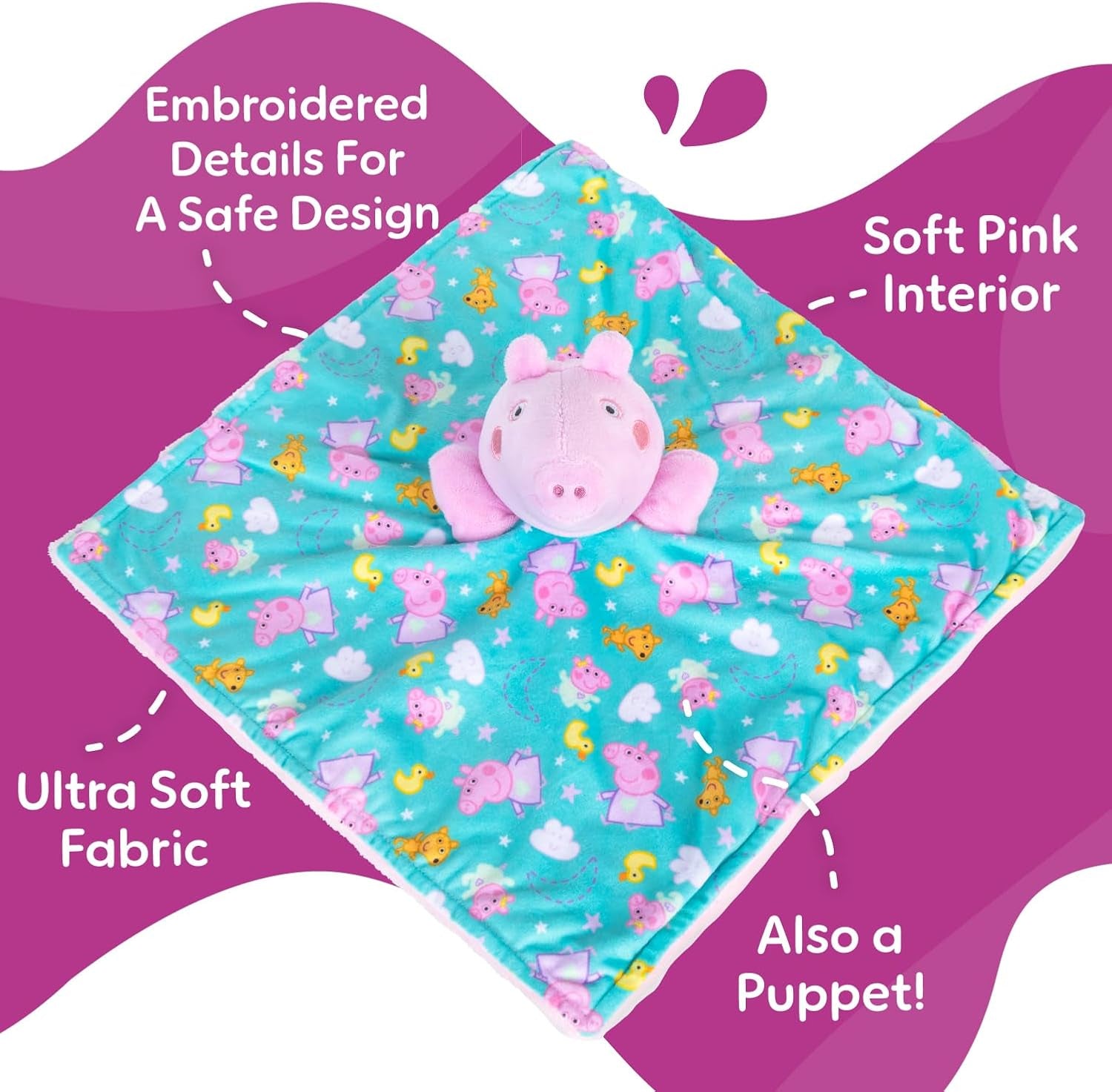 Peppa Pig Puppet Blankey - 13 Inches, Baby Showers, Snuggle Blankey and Playful Puppet for Babies 0 Months and Up, Embroidered Details