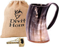 Genuine Viking Drinking Horn Mug | Authentic Medieval Beer Horn Tankard | 24Oz Capacity Horn Cup/Stein | Burlap Gift Sack Included. (Thor Mug & Brass Hammer Opener)