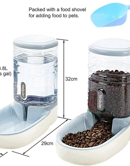 Load image into Gallery viewer, Automatic Dog Cat Feeder and Water Dispenser Set,Waterer and Gravity Food Feeder for Small &amp; Medium Dogs Cats Puppies,Large Capacity 1 Gallon X 2 (Grey)
