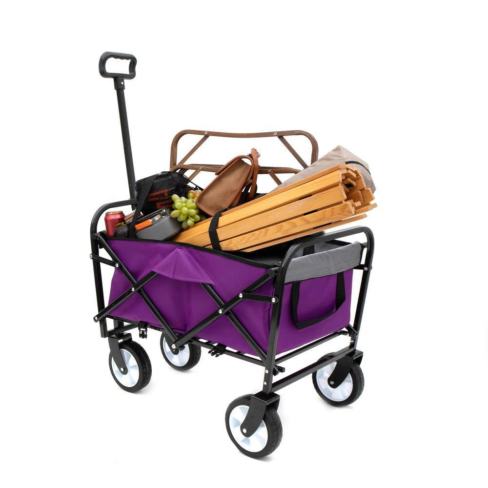 Foldable Wagon Cart with Strapping System, Utility Wagon Grocery Cart for Camping Shopping Sports, Serving Cart