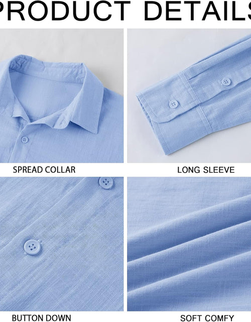 Load image into Gallery viewer, Mens Button down Shirt Linen Cotton Shirts Casual Long Sleeve Spread Collar Lightweight Beach Plain Tops
