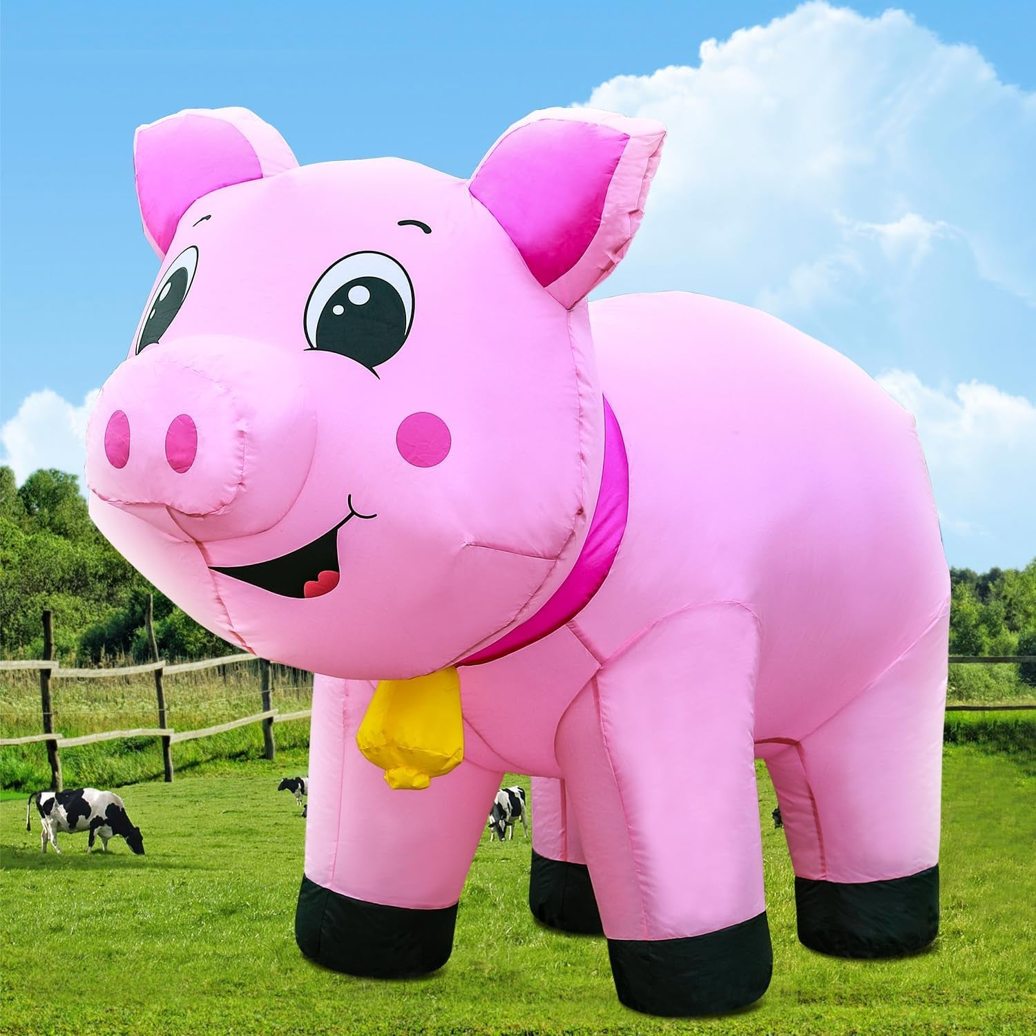 6FT Inflatable Pig Christmas Decoration with Built-In LED Lights