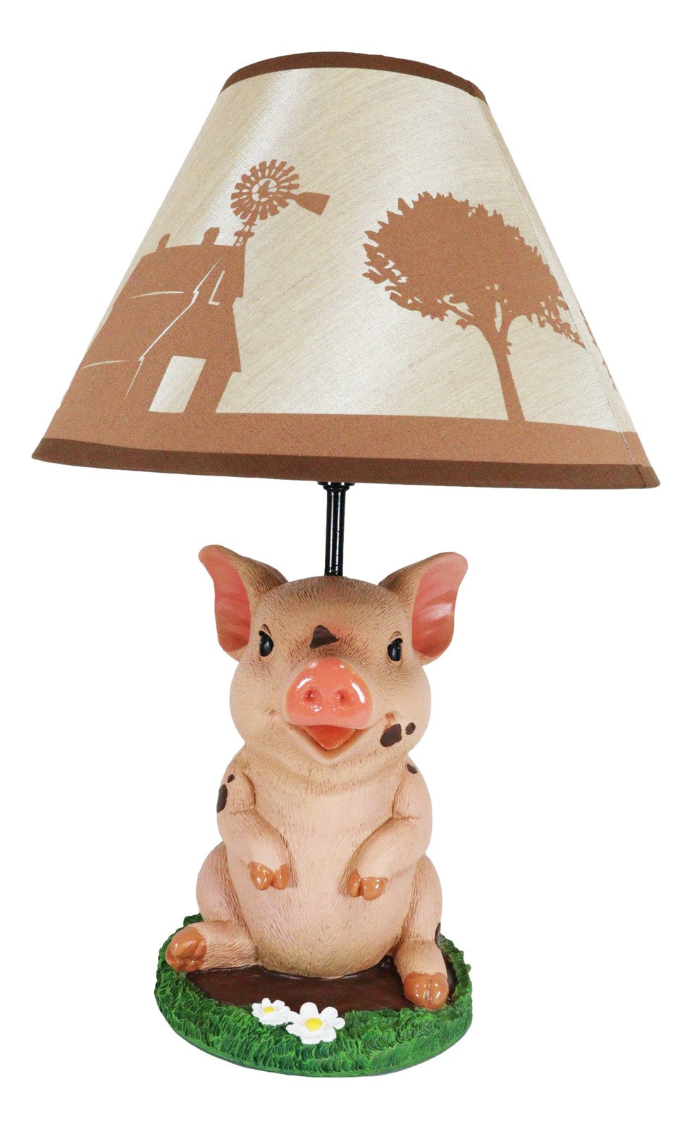 Rustic Farm Country Pink Piglet Desktop Table Lamp with Shade