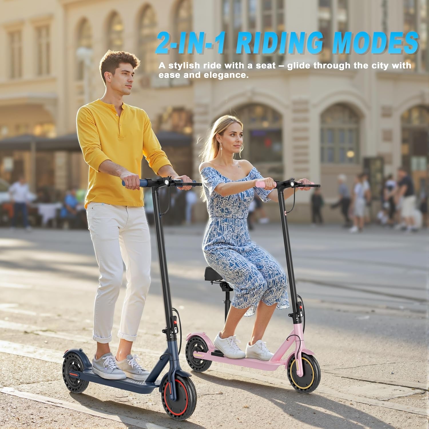 Electric Scooter with Seat, 350W Folding Scooter for Adults & Teens | Seated Folding Electric Scooter with 350W Motor, Battery Option, 8.5" Solid Tires, Dual Brake for Teens, Student and Commuter