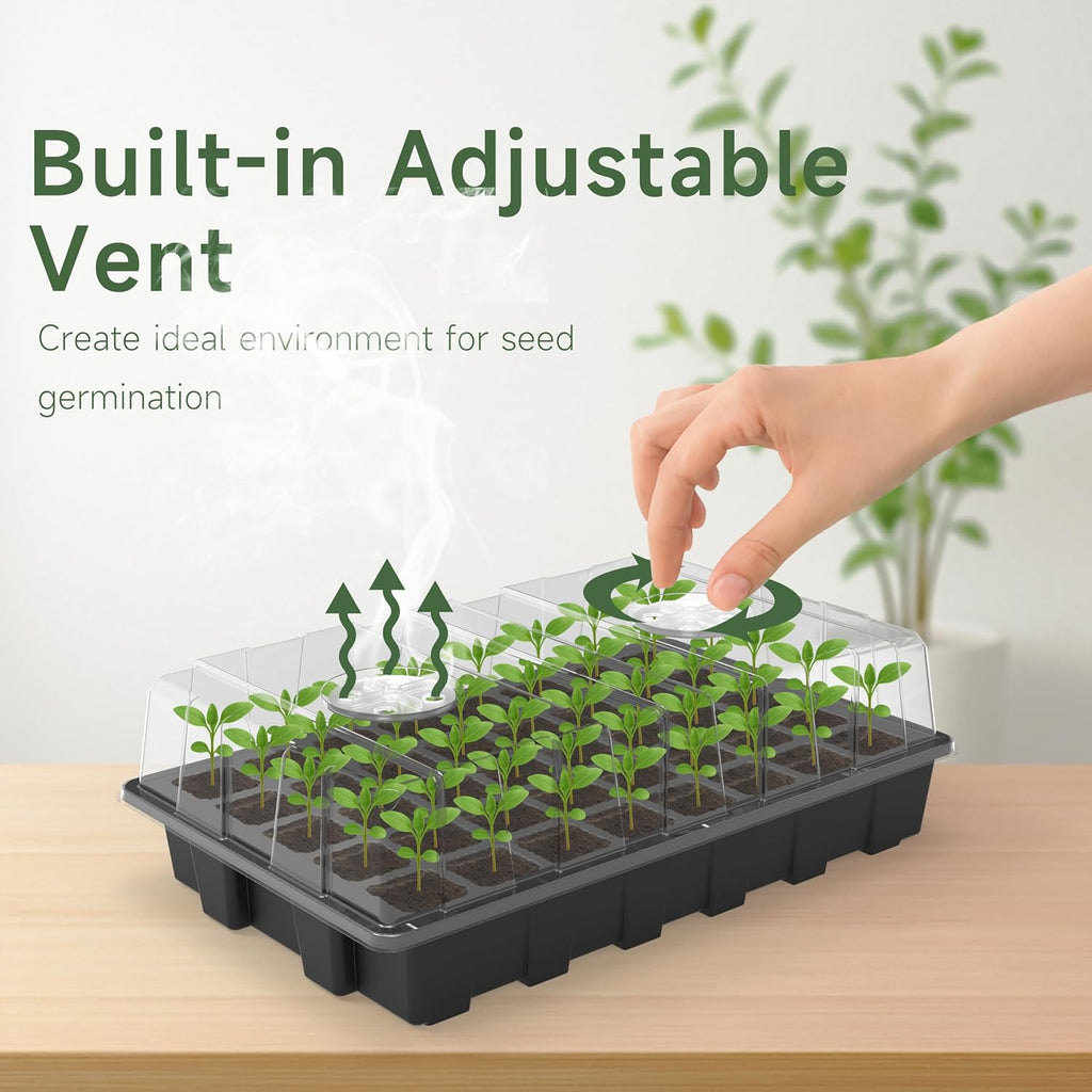 5-Set Seed Starter Tray Kits, Durable Plant Germination Trays with Humidity Vented Domes and Bases, Ideal for Seed Starting, Indoor Gardening, and Greenhouse (Total 200 Cells)