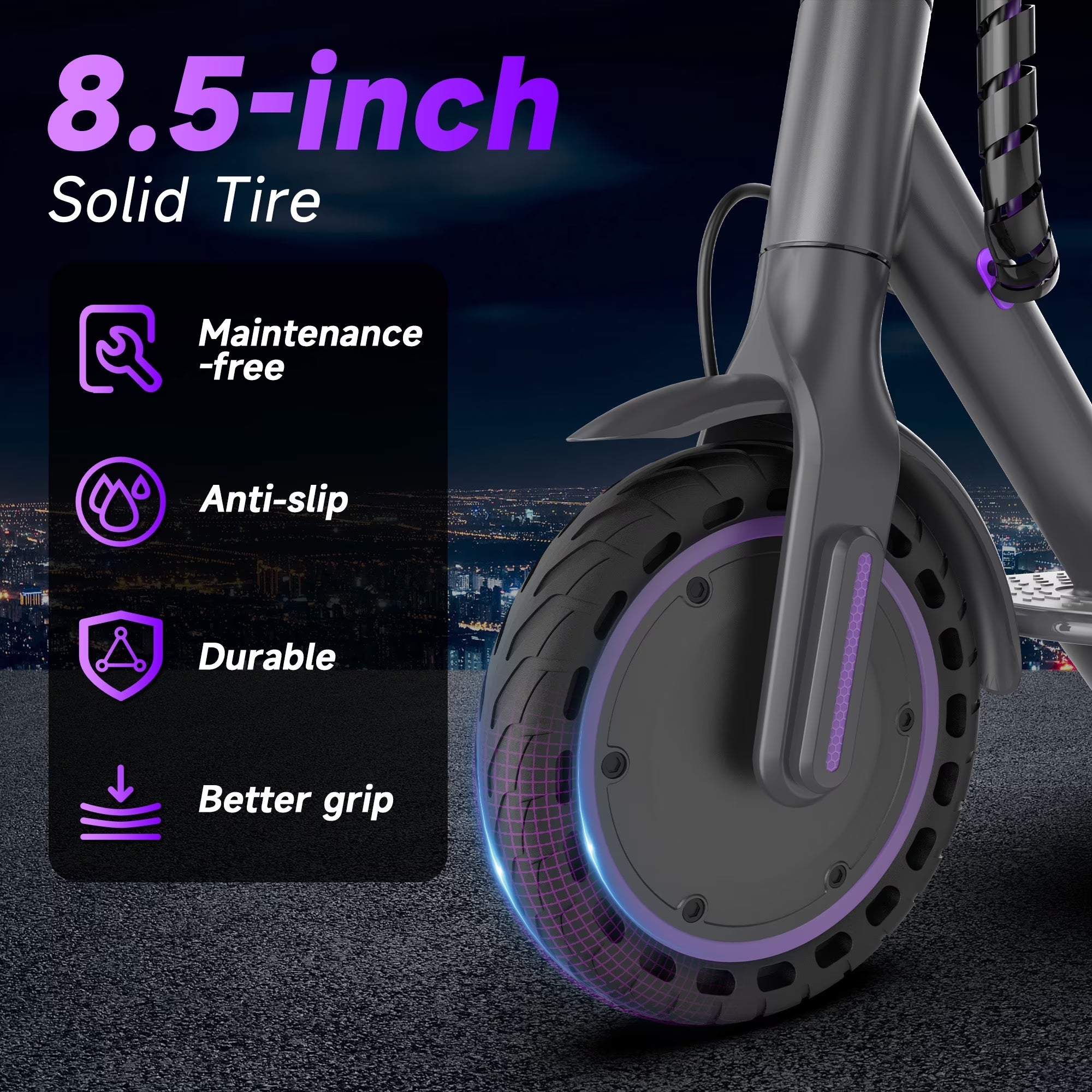 VV-5 Adult Folding Electric Scooter, 350W Motor 19MPH, 15 Miles Range, 8.5'' Solid Tire Commuter E Scooter with APP