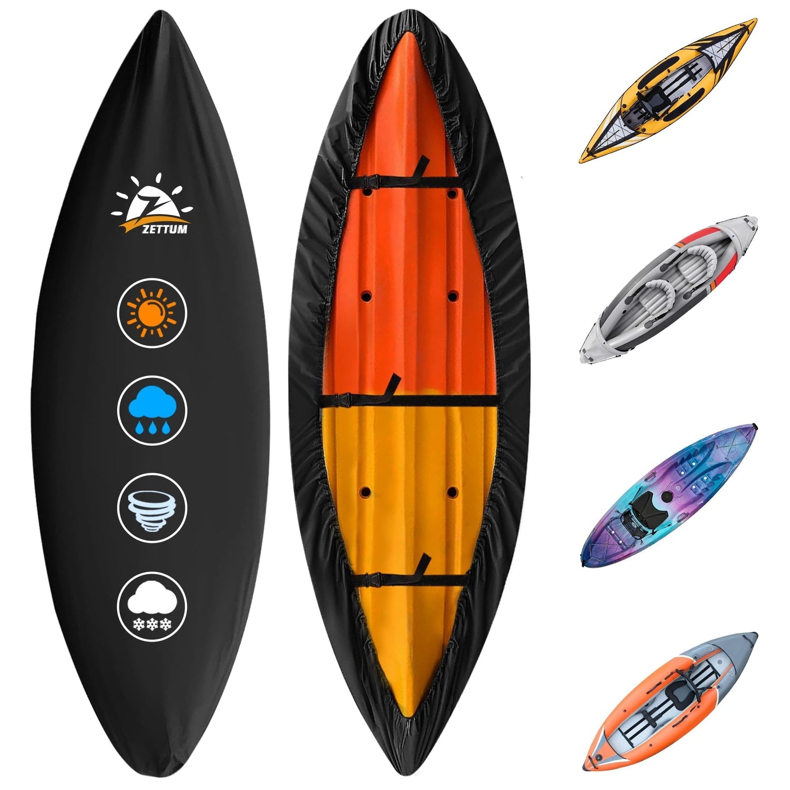Kayak Cover 15 FT - 600D Kayak Canoe Cover for Outdoor Storage Heavy Duty & W...