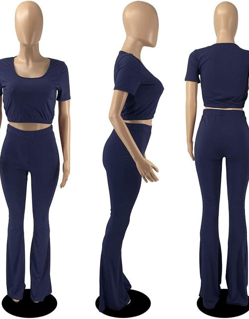 Load image into Gallery viewer, 2 Piece Outfits for Women Workout Sets - Sexy Crop Top + High Waisted Flared Long Pant Sets Track Suits Yoga Sports
