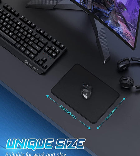 Mouse Pad,  Computer Mouse Pad with Stitched Edges, Washable Mouse Mat with Superior Micro-Weave Cloth, Gaming Mouse Pad for Office & Home, Non-Slip Rubber Base, Black