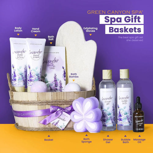 11 Pcs Lavender Spa Baskets Gift Kits, Relaxing Mothers Day Gift