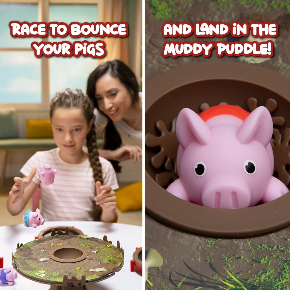 Pigs on Trampolines, Family Board Game, 2 to 3 Players, Children Ages 6+