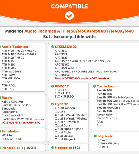 Wicked Cushions Velour Replacement Earpads for ATH M50X - Compatible with ATH M40X / M50XBT / Hyperx Cloud 1 & 2 / Steelseries Arctis 3/5 / 7 / 9X & Pro/Stealth 600 & More (Black)