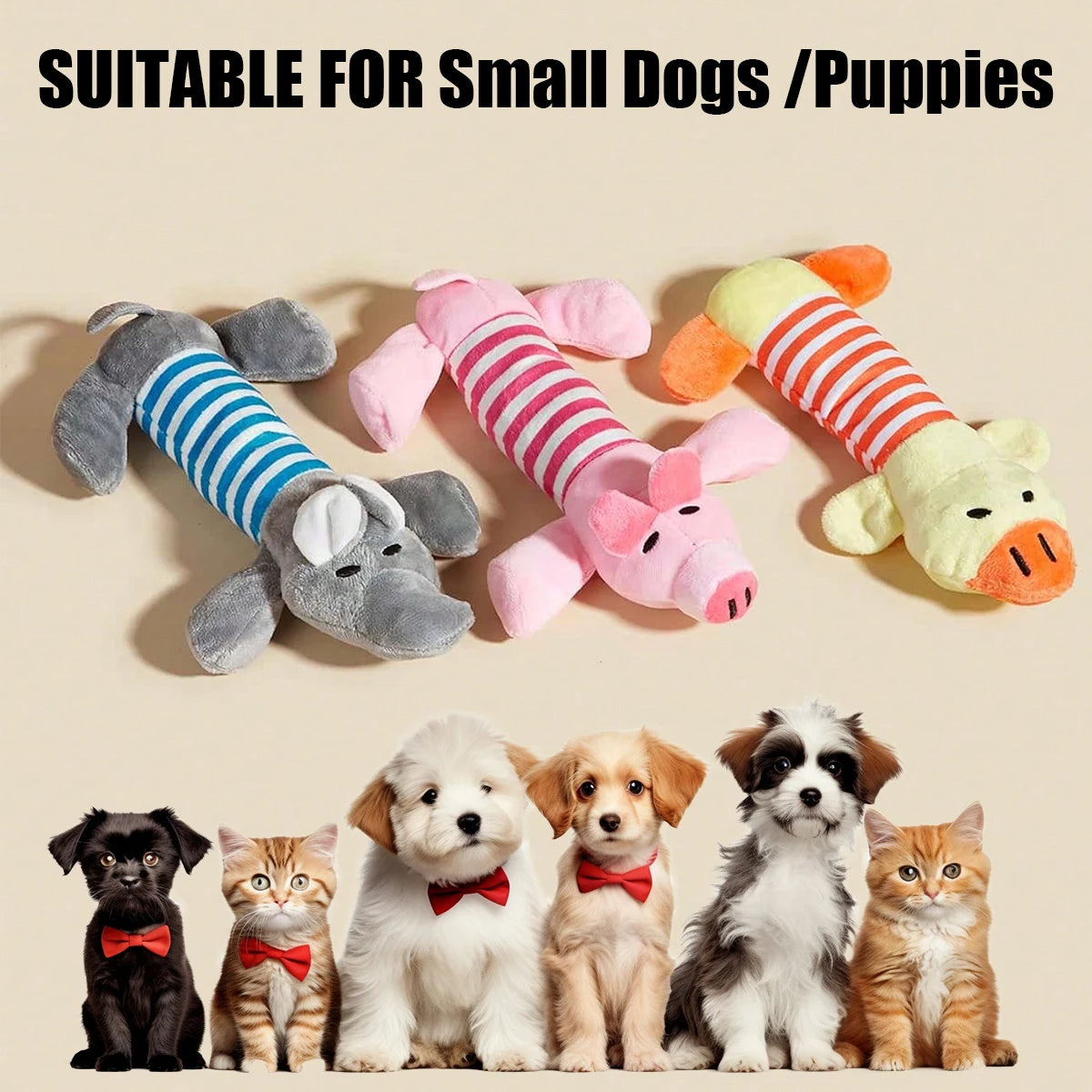 Animal Squeaky Toys for Dogs (Elephant/Duck/Pig) - Durable Chew Toys for Aggressive Chewers with Teeth Cleaning