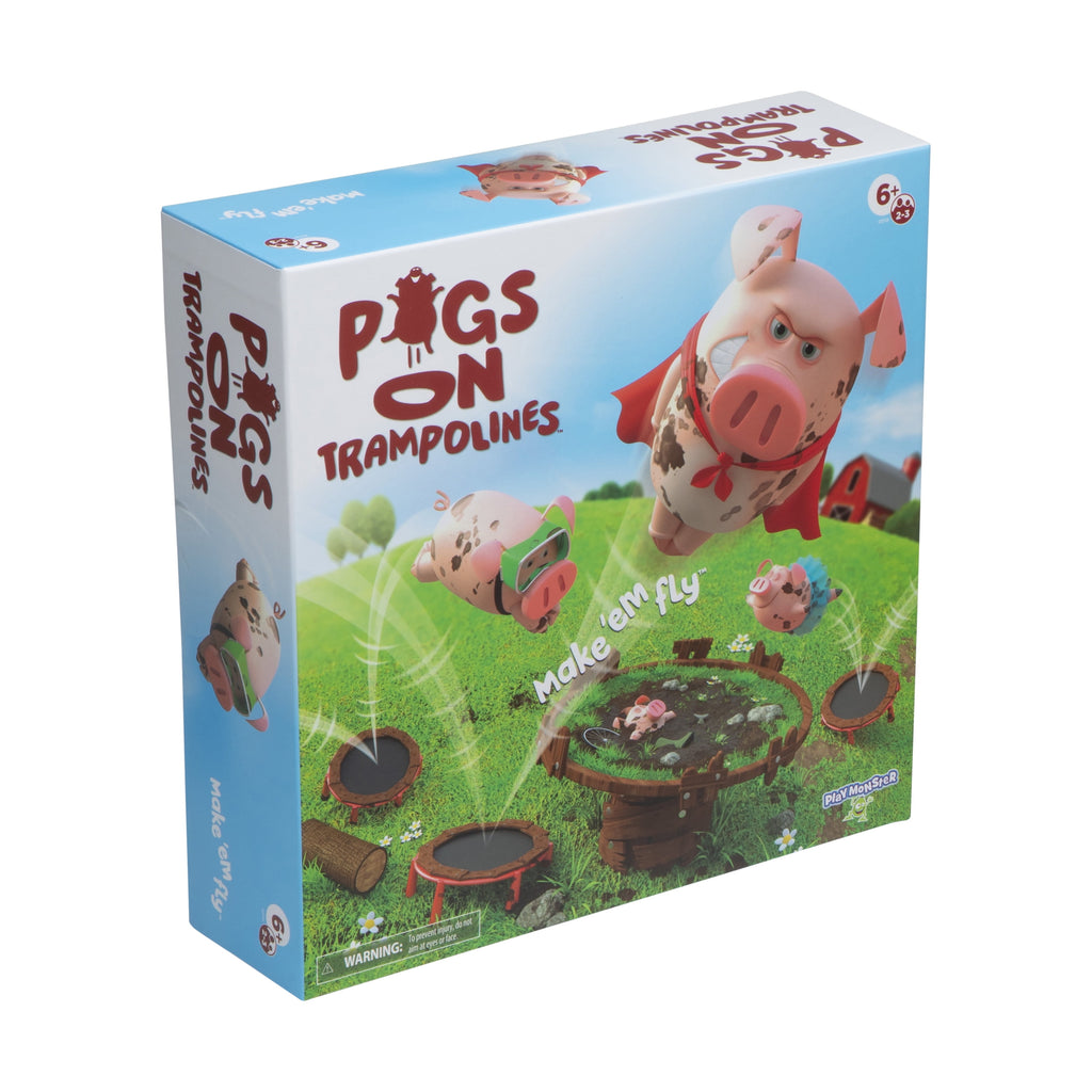 Pigs on Trampolines, Family Board Game, 2 to 3 Players, Children Ages 6+