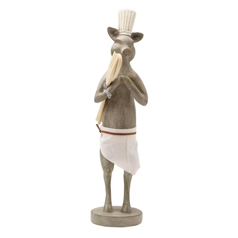 25 In. Resin Chef Pig Tabletop Decor, Multi Colored
