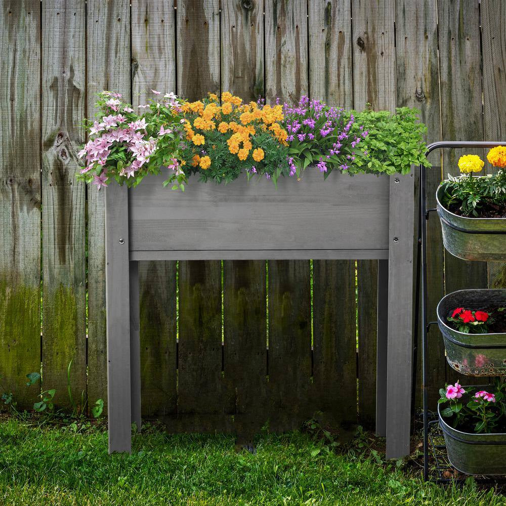 31.00 In. H Rectangle Gray Wood Raised Garden Bed with Legs, Outdoor Garden Raised Planter Box