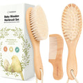 Baby Hair Brush Set for Newborns - Soft Goat Bristle Wooden Baby Brush and Comb Set Newborn Grooming Kit for Cradle Cap, Durable & Gentle, Boy, Girl Infant Essentials Care Kit Brush (Regular, Walnut)