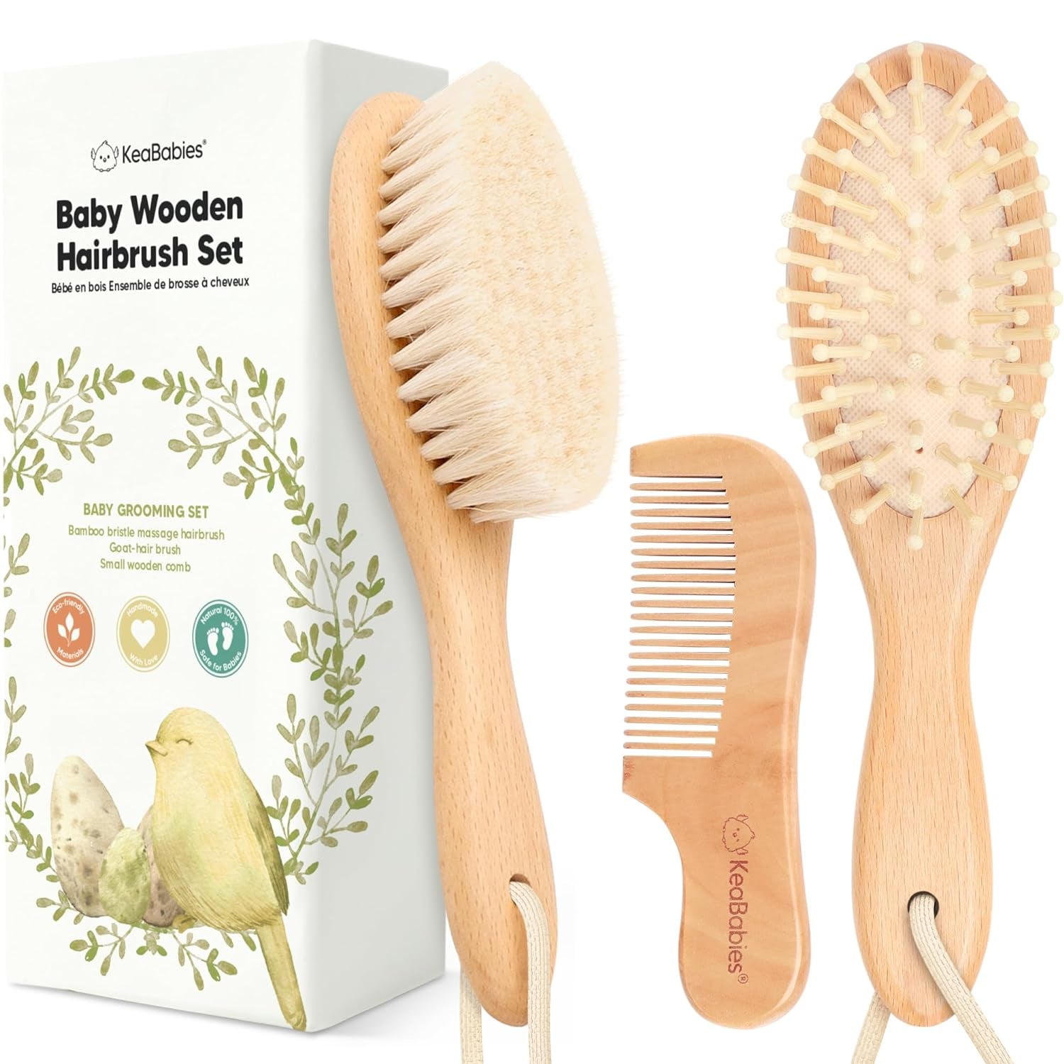 Baby Hair Brush Set for Newborns - Soft Goat Bristle Wooden Baby Brush and Comb Set Newborn Grooming Kit for Cradle Cap, Durable & Gentle, Boy, Girl Infant Essentials Care Kit Brush (Regular, Walnut)