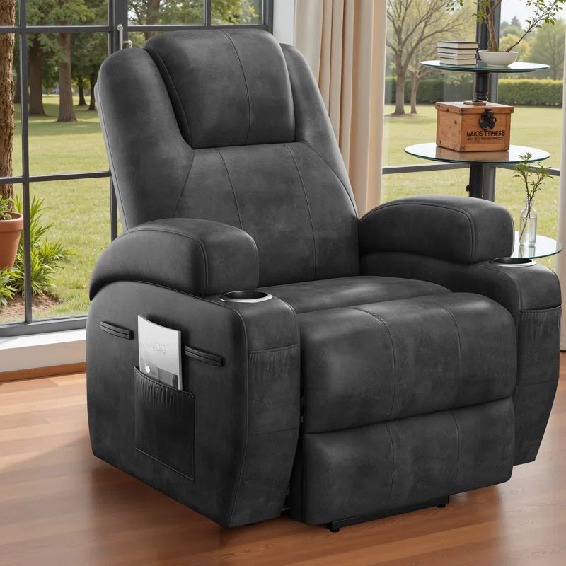 Electric Power Lift Recliner Chair with Massage for Elderly, PU Leather Home Theater Seat with Side Pockets and 2 Cup Holders Ergonomic Lounge Chair Single Sofa for Home Living Room