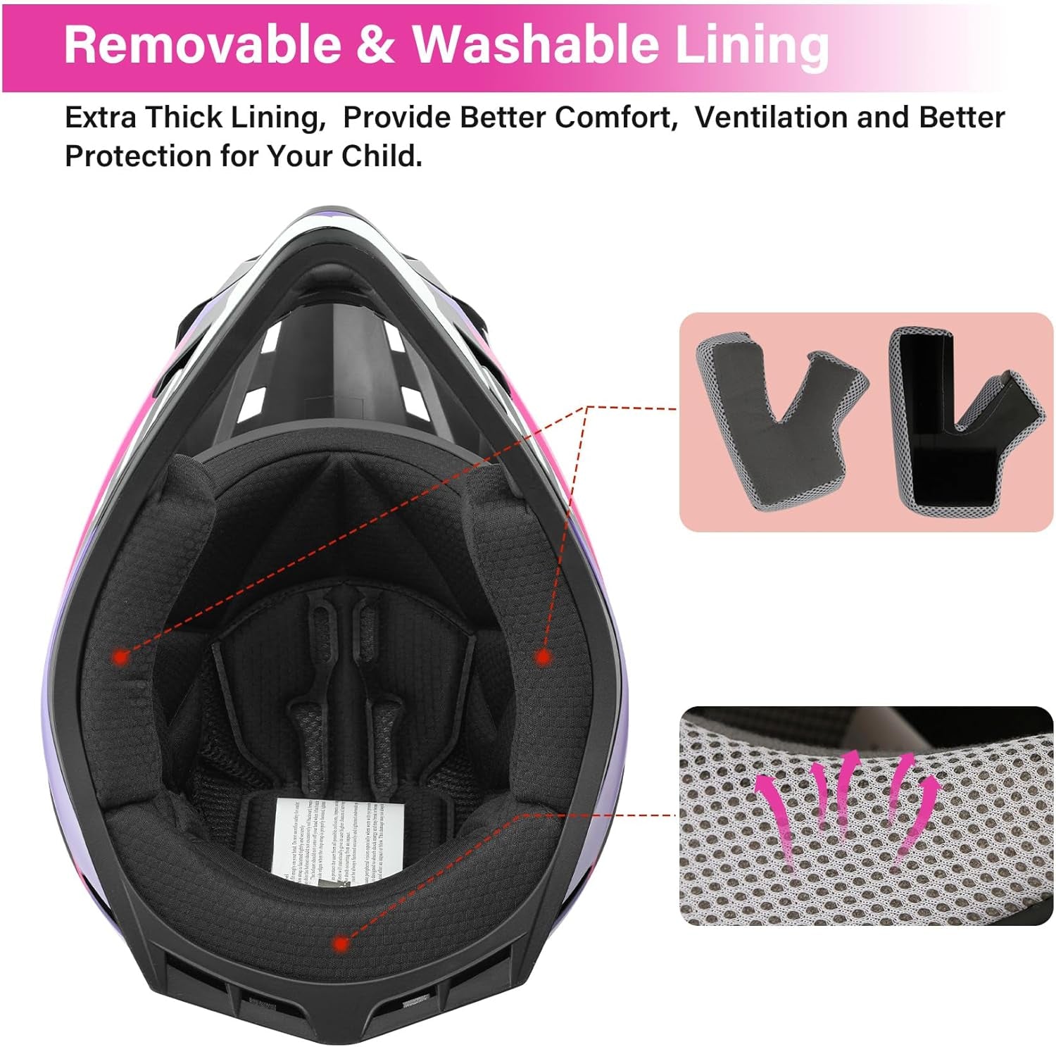 Dot Youth & Kids Motocross Offroad Street Helmet Full Face Motorcycle Youth ATV Helmet Dirt Bike Motocross ATV Helmet+Gloves+Goggles Rose Red-S
