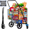 Foldable Shopping Cart, Folding Grocery Cart with Encrypted Mesh Bottom, 360° Swivel Wheels Lightweight Trolley for Halloween, Shopping, Grocery, Laundry, Luggage, Supermarket, Camping, Beach