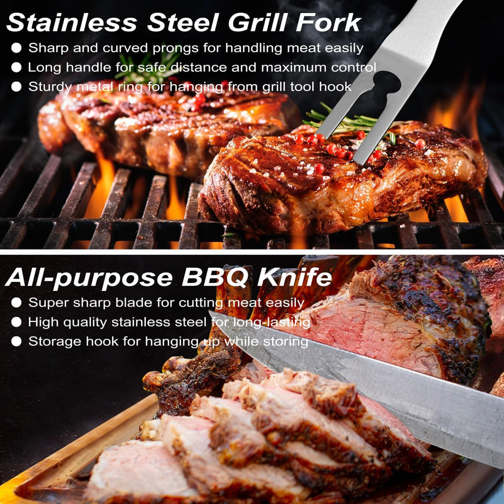 29 PCS BBQ Grill Accessories Stainless Steel BBQ Tools Grilling Tools Set with Storage Bag for Fathers Day Dads Birthday Presents - Camping Grill Utensils Set Ideal Grilling Gift for Men Silver