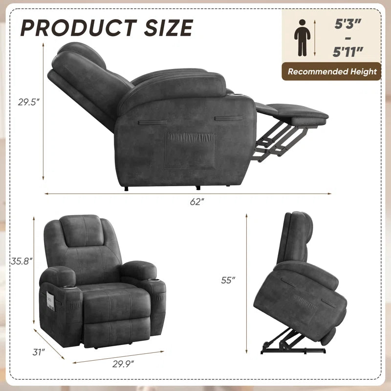 Electric Power Lift Recliner Chair with Massage for Elderly, PU Leather Home Theater Seat with Side Pockets and 2 Cup Holders Ergonomic Lounge Chair Single Sofa for Home Living Room