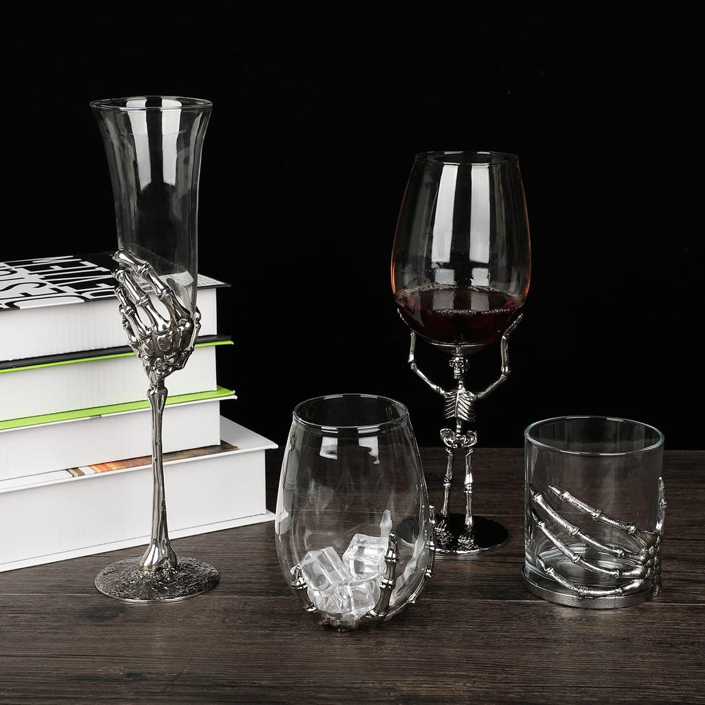 Halloween Skull Wine Glass, Skeleton Ghost Hand Wine Glass, Halloween Drinking Glasses, Skeleton Hand Goblet, Hotel Family Halloween Party Favors for Adults (A)