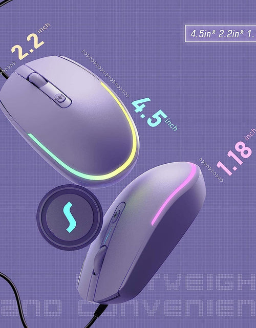 Load image into Gallery viewer, Wired Mouse - USB Computer Mouse Wired with RGB Backlit Optical LED Mouse with Attached USB Cord for Laptops Notebooks Chromebook - Purple
