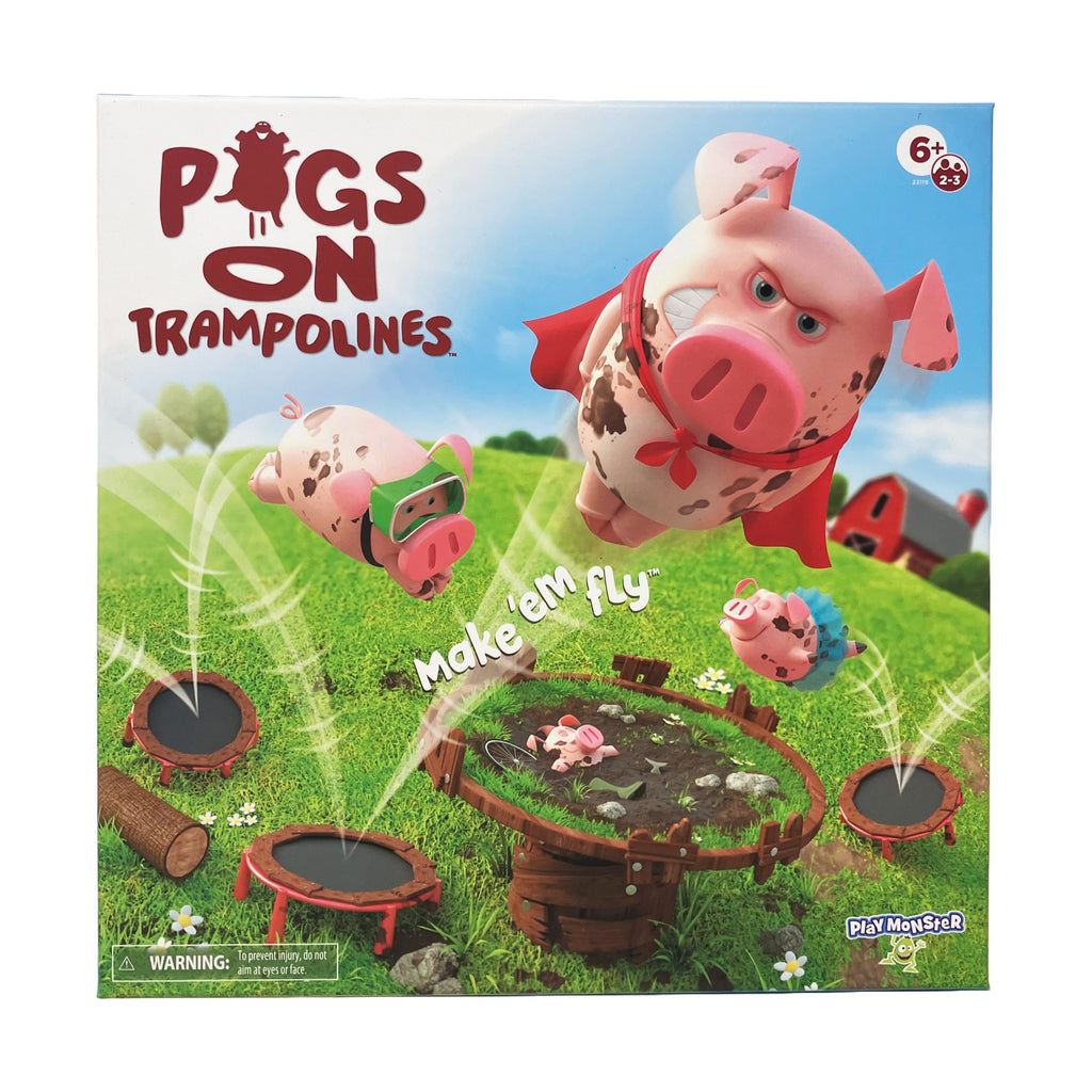 Pigs on Trampolines, Family Board Game, 2 to 3 Players, Children Ages 6+