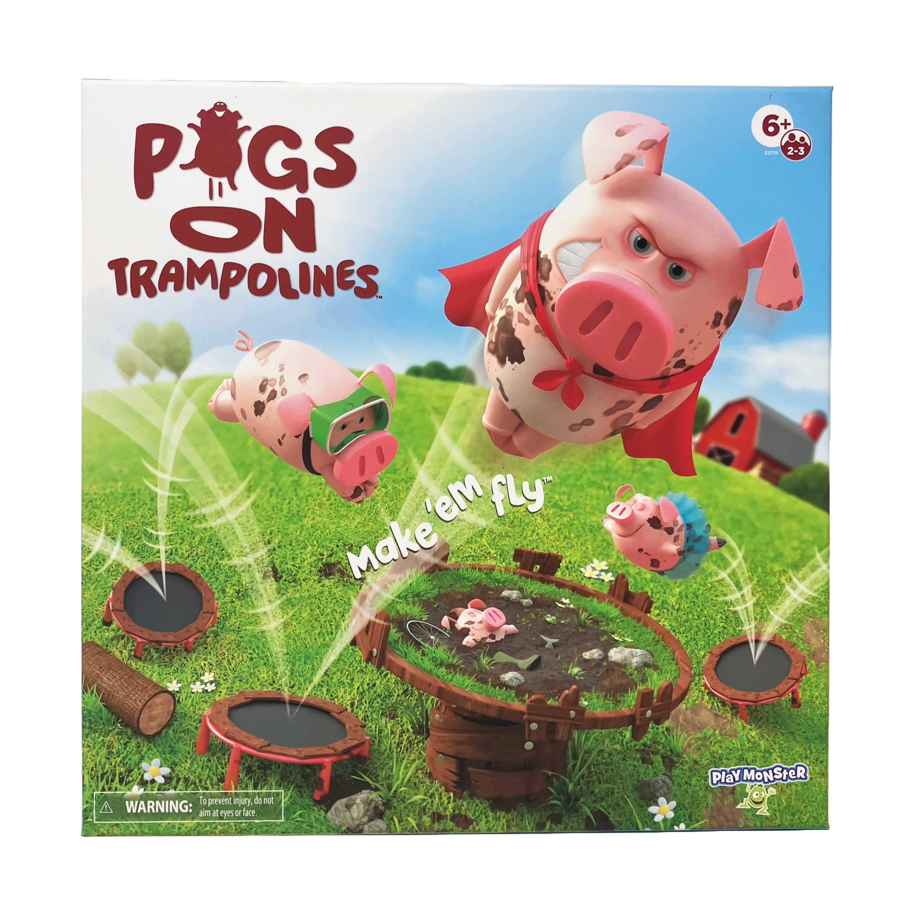 Pigs on Trampolines, Family Board Game, 2 to 3 Players, Children Ages 6+