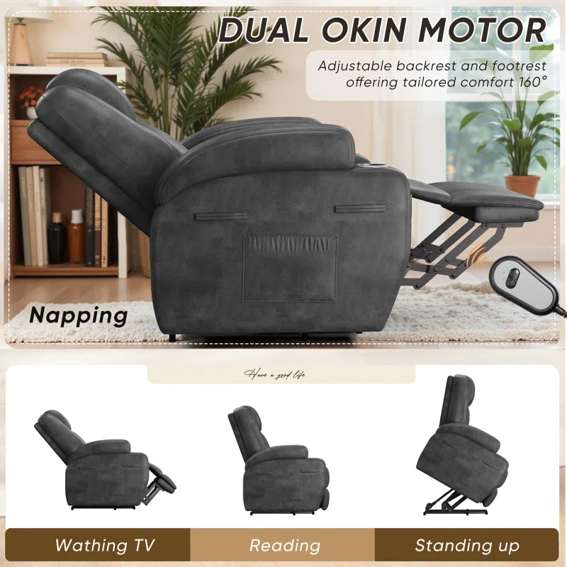 Electric Power Lift Recliner Chair with Massage for Elderly, PU Leather Home Theater Seat with Side Pockets and 2 Cup Holders Ergonomic Lounge Chair Single Sofa for Home Living Room