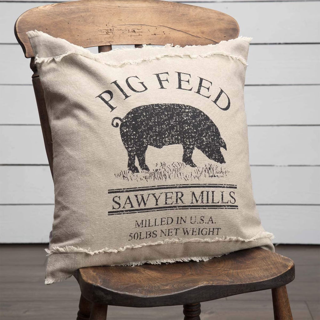 Sawyer Mill 18X18" Square Accent Throw Pillow, Pig, Charcoal
