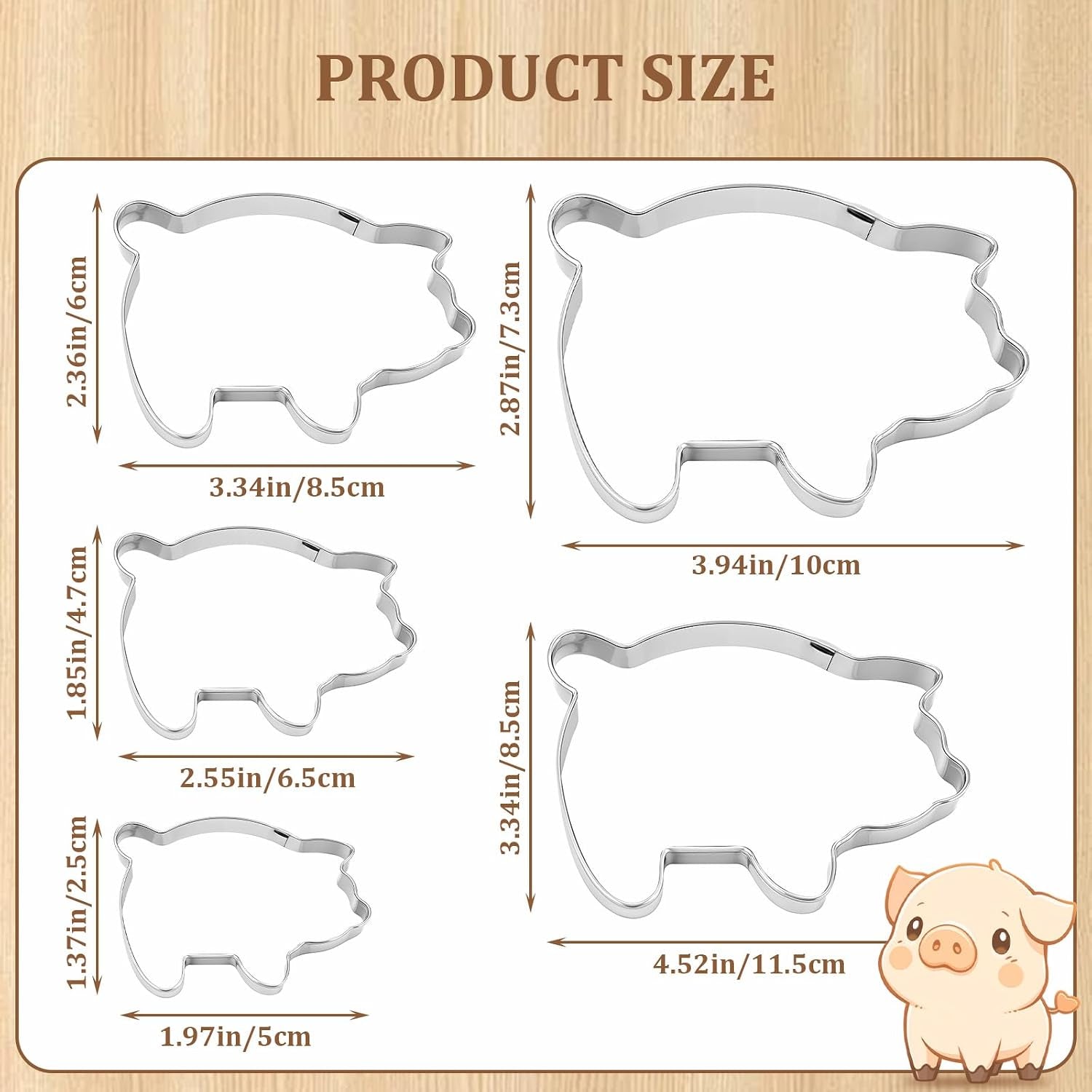 5 Pcs Pig Cookie Cutter, Mexican Set | Pig Cookie Cutter Mexican Set, Concha Marranitos & Puerquito Shapes, 5.5"-2.0"