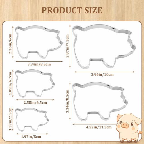 5 Pcs Pig Cookie Cutter, Mexican Set | Pig Cookie Cutter Mexican Set, Concha Marranitos & Puerquito Shapes, 5.5"-2.0"