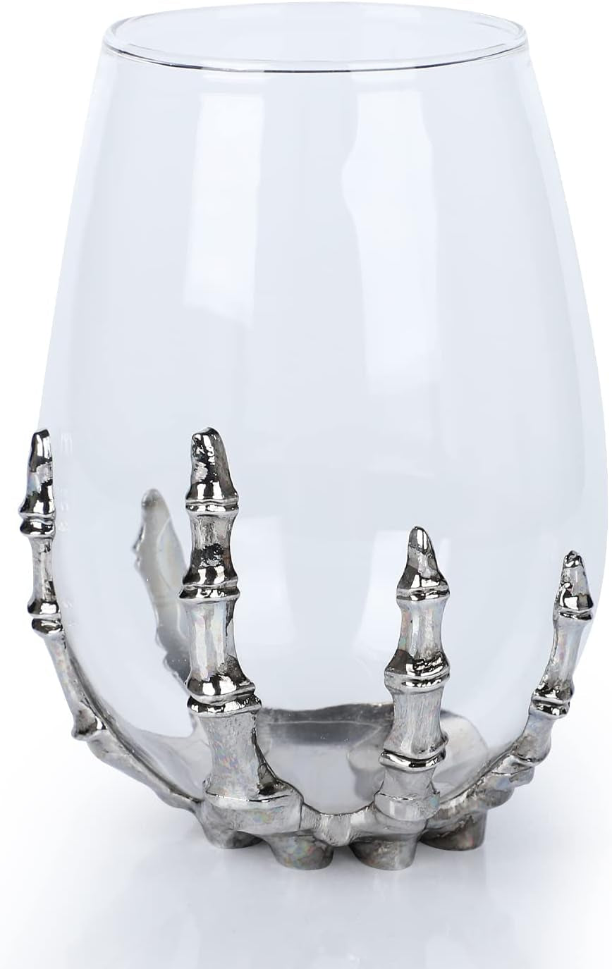 Halloween Skull Wine Glass, Skeleton Ghost Hand Wine Glass, Halloween Drinking Glasses, Skeleton Hand Goblet, Hotel Family Halloween Party Favors for Adults (A)