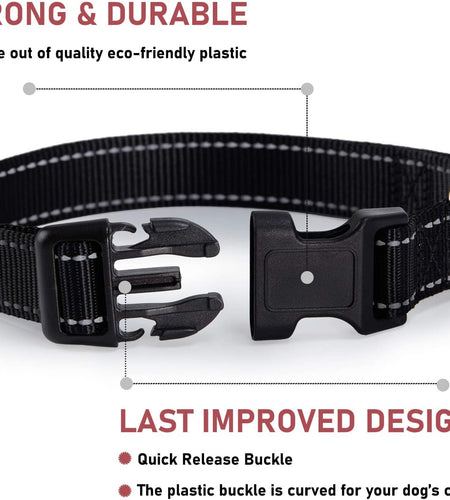 Reflective Dog Collar with Buckle Adjustable Safety Nylon Collars for Small Medium Large Dogs, Black M
