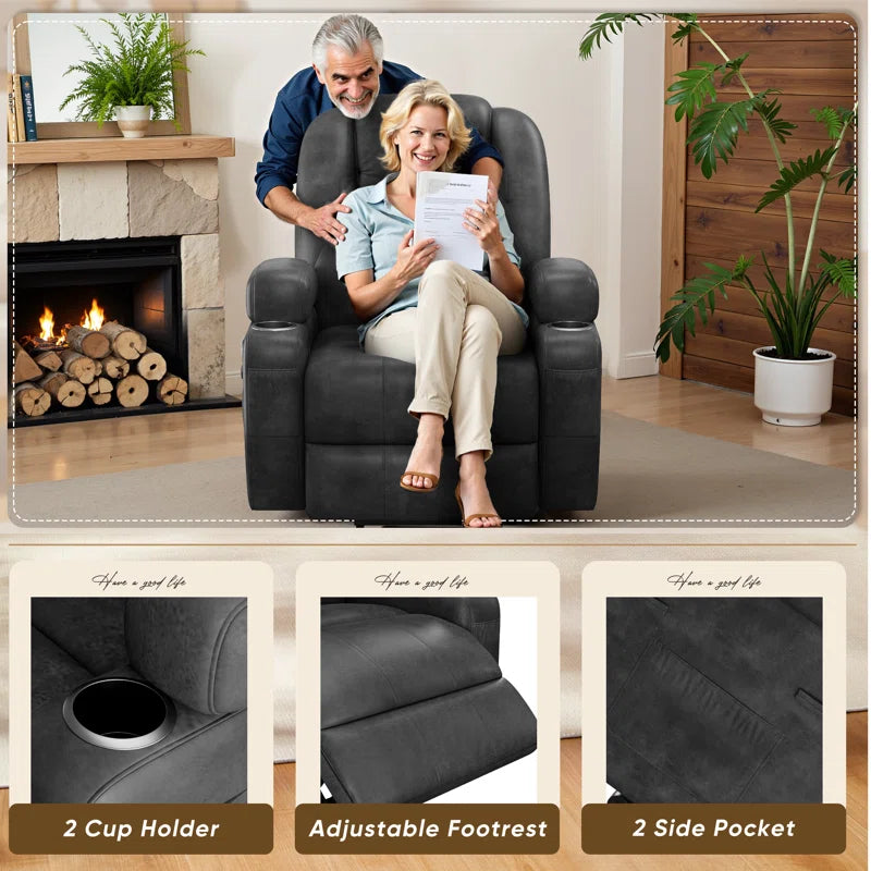 Electric Power Lift Recliner Chair with Massage for Elderly, PU Leather Home Theater Seat with Side Pockets and 2 Cup Holders Ergonomic Lounge Chair Single Sofa for Home Living Room