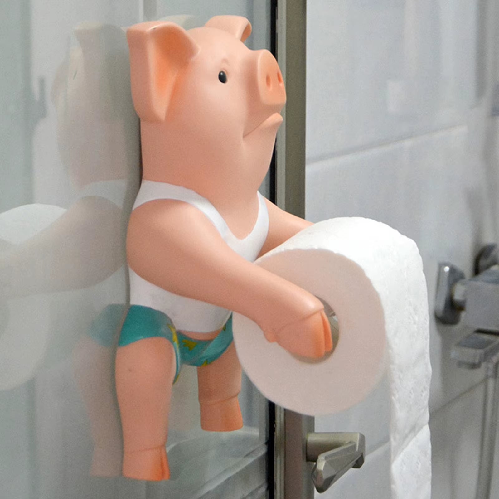 Pig Funny Toilet Paper Holder Towel Holder Wall Mounted Animal Figurine Toilet Roll Organizer Roll Dispenser for Kitchen Home