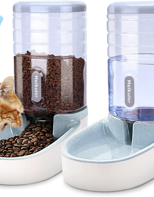 Load image into Gallery viewer, Automatic Dog Cat Feeder and Water Dispenser Set,Waterer and Gravity Food Feeder for Small &amp; Medium Dogs Cats Puppies,Large Capacity 1 Gallon X 2 (Grey)
